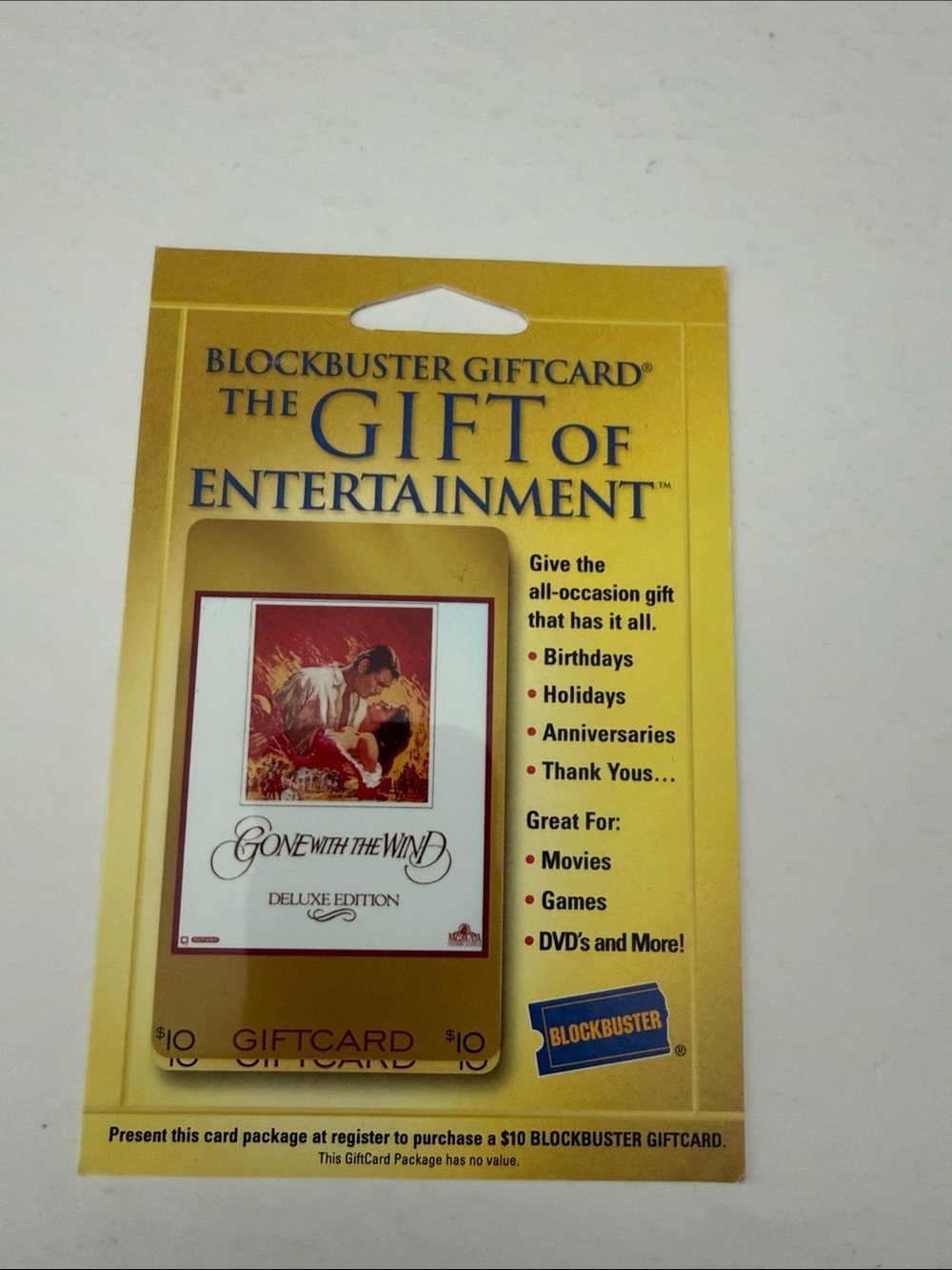 No Value Blockbuster Gift Card with Packaging Gone With the Wind deluxe edition